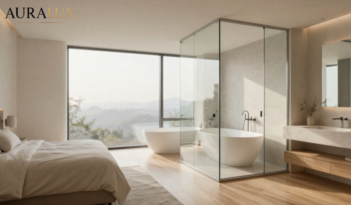 Thiết kế phòng tắm cao cấp phong cách spa với bồn tắm freestanding oval