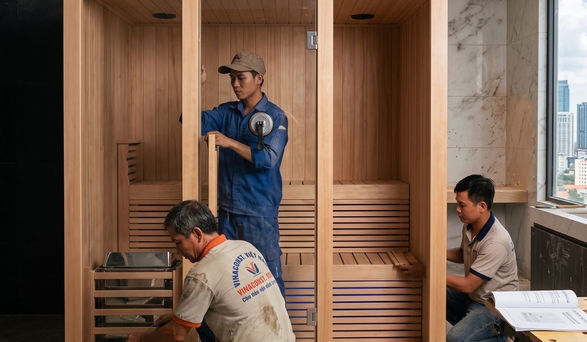 Phòng xông hơi gia đình cao cấp tại showroom thiết bị phòng tắm AuraLux Hà Nội