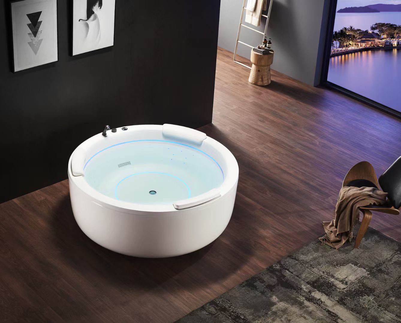 Bồn tắm massage tròn âm sàn GEMY G9270-A tổng thể 1600x1600mm