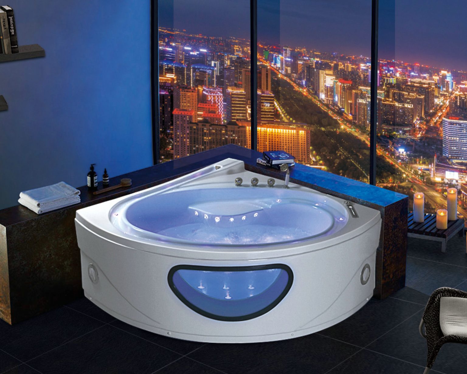 Bồn tắm massage góc kính cường lực GEMY G9522