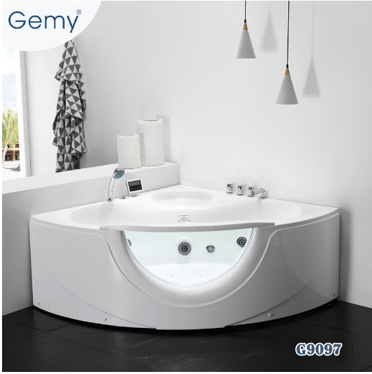 Bồn tắm massage góc yếm kính cường lực GEMY G9097