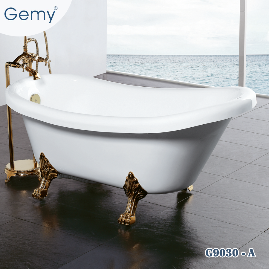 Bồn tắm oval chân mạ vàng crom sang trọng GEMY G9030-A