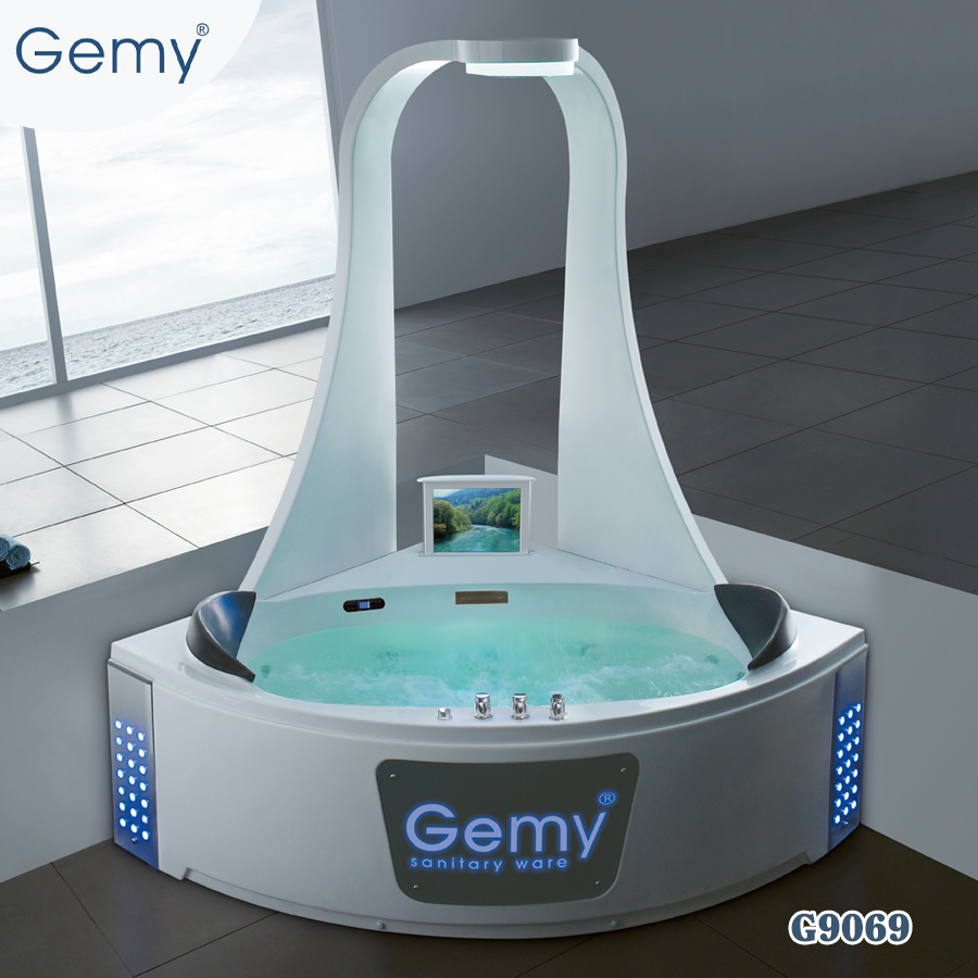 Bồn tắm massage góc vách kính Gemy G9069 có TiVi giải trí
