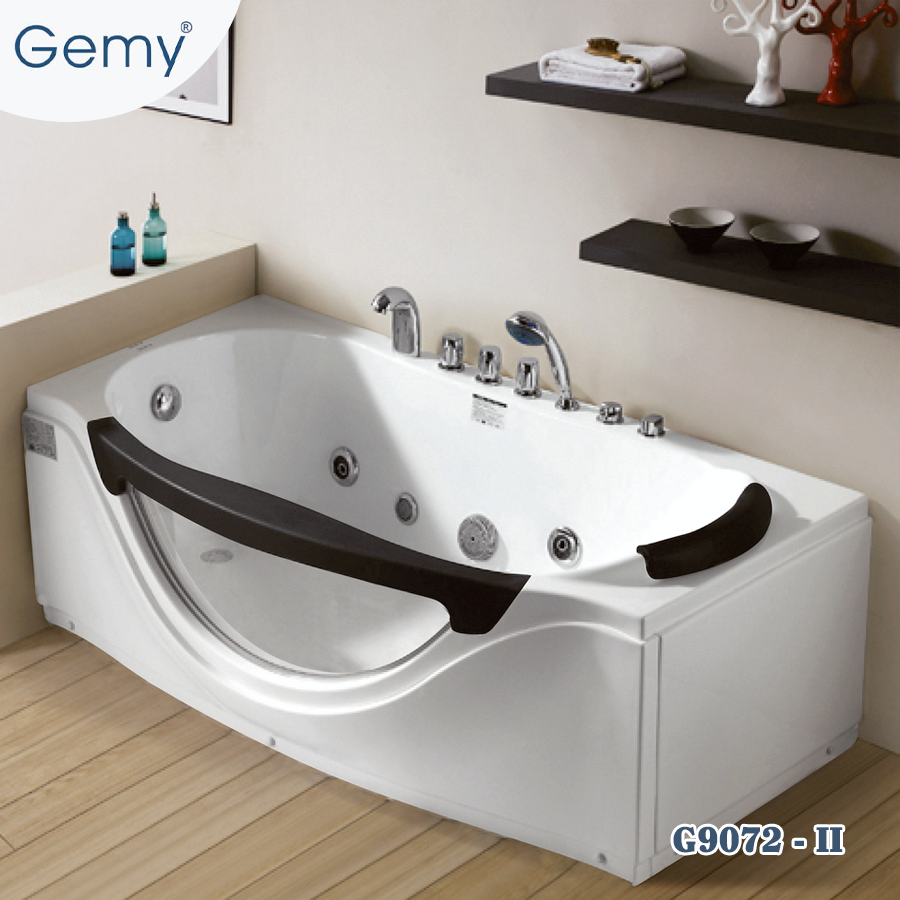 Bồn tắm massage góc lòng tròn kính cường lực GEMY G9072-II