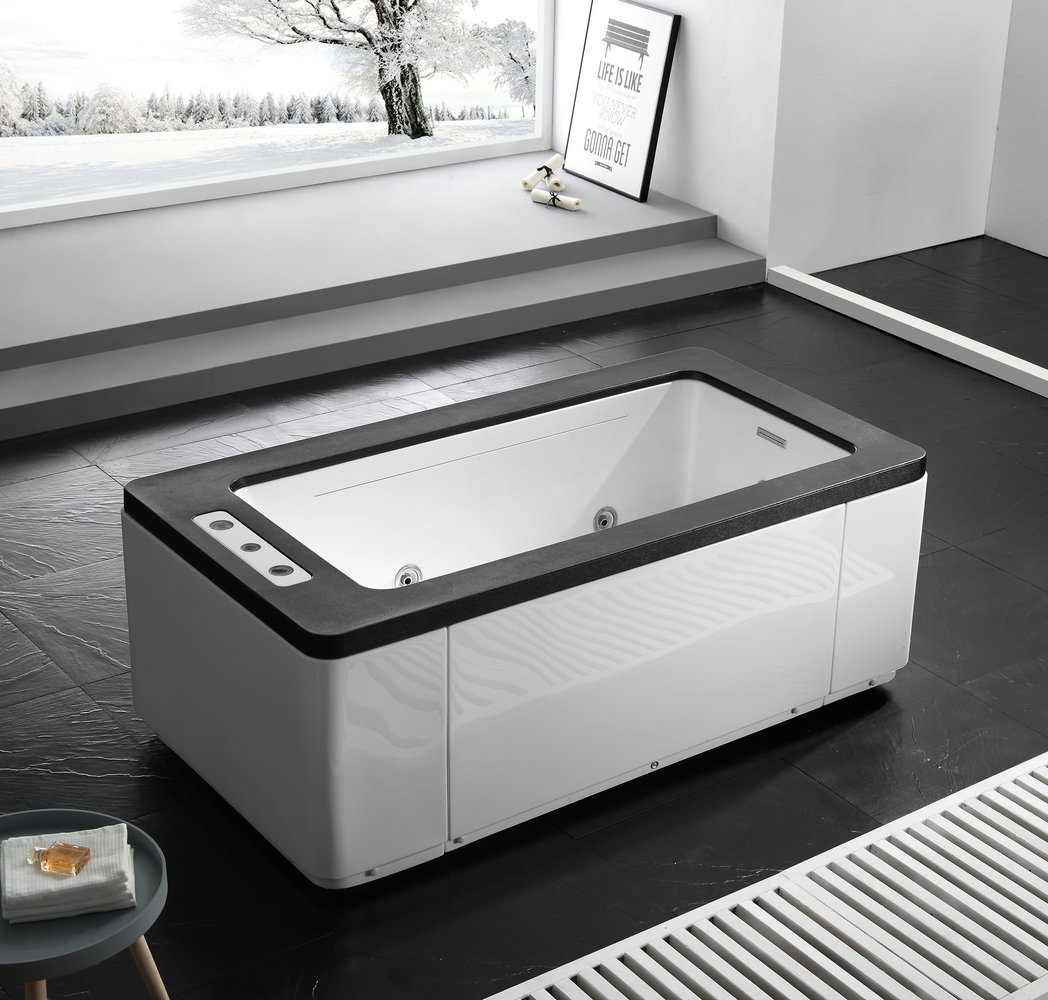 Bồn tắm massage viền gỗ rãnh thác đôi GEMY G9253