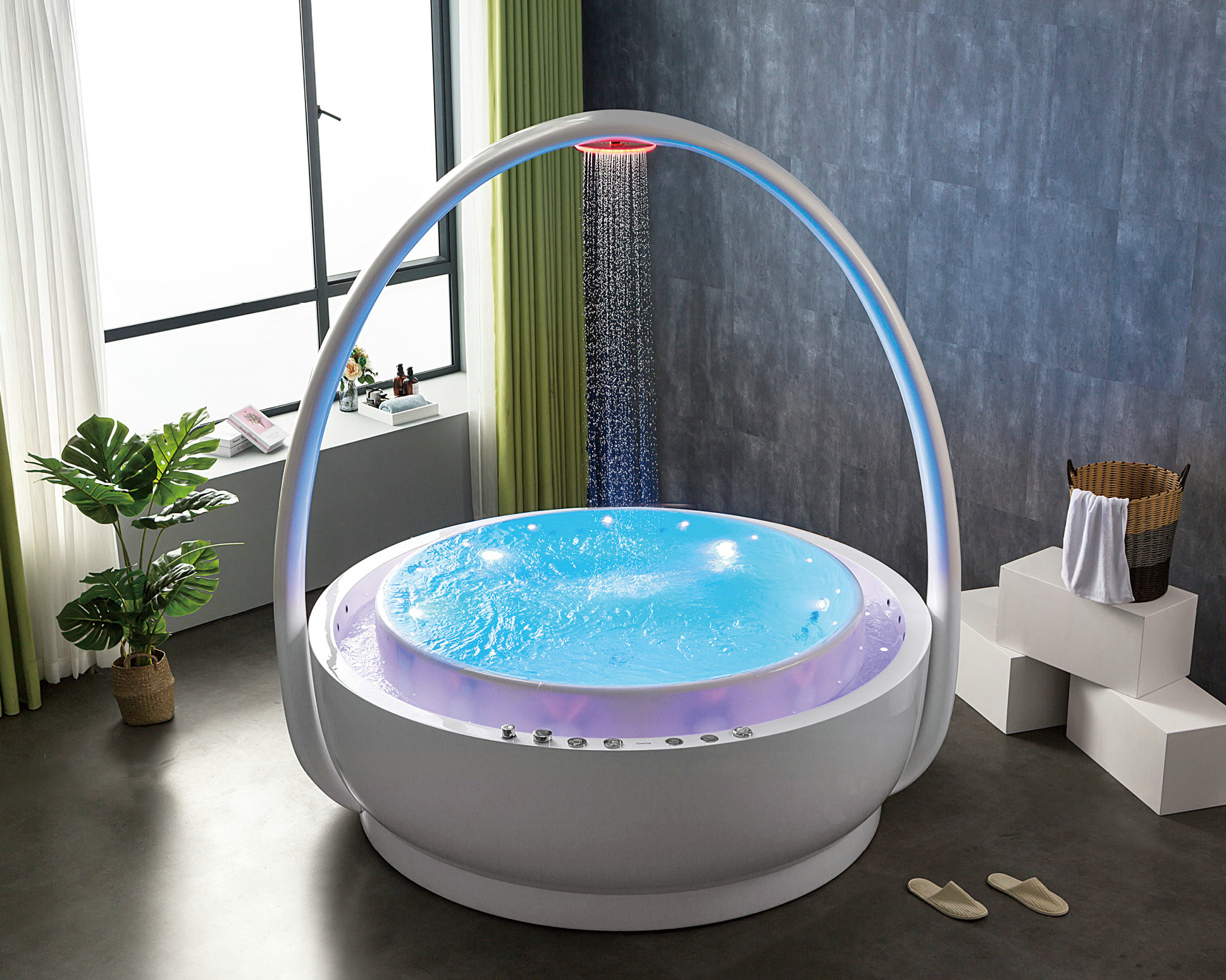 Bồn tắm massage tròn vòm mưa đầu vòi GEMY G9267-III
